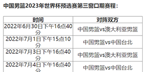 2022男篮世界杯中国预选赛赛程表