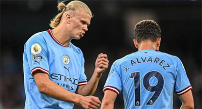 英超第5轮：曼城6-0诺丁汉森林 哈兰德连场戴帽