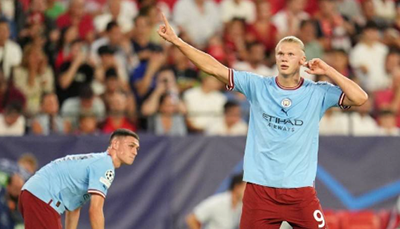 欧冠：塞维利亚0-4曼城 哈兰德双响迪亚斯建功