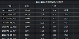 2022/2023CBA常规赛第一阶段北京男篮赛程一览