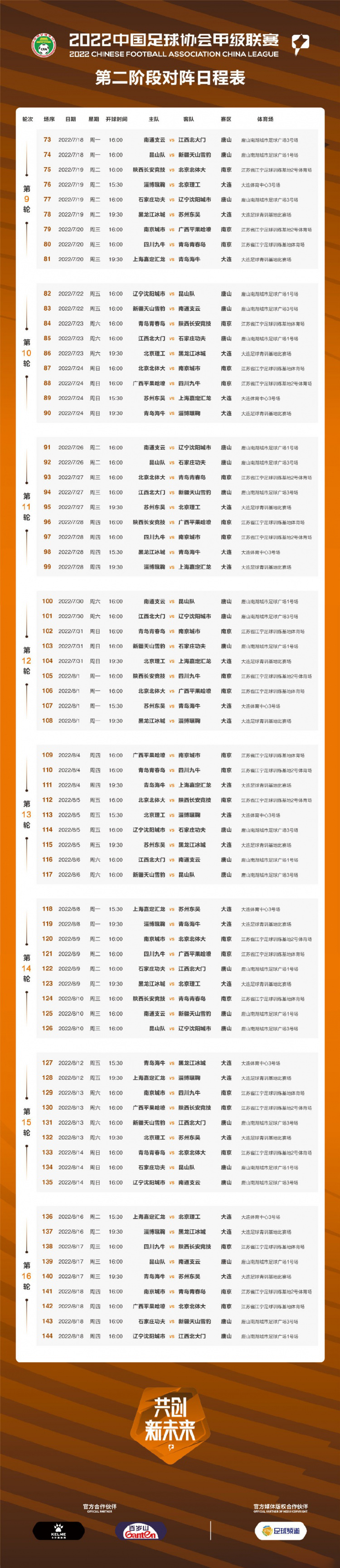 2022中甲第二阶段赛程表时间-2022中甲第二阶段赛程表一览